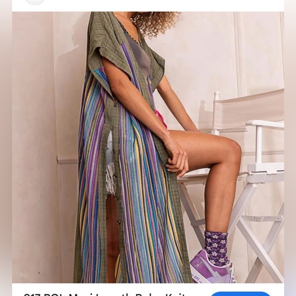 Pol brown Striped Multicolor Long Kimono - Picture 3 of 12